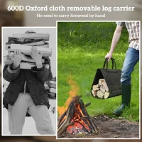 Outsunny Outdoor Firewood Rack with Log Carrier, Heavy Duty Steel Wood Log Storage Stacker for Fireplace, Black(m-5)