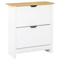HOMCOM Shoe Storage Cabinet with 2 Flip Drawers and Adjustable Shelves for 8-12 Pairs of Shoes, White(m-16)