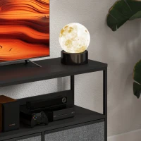 HOMCOM TV Stand with Charging Station, TV Table with 3 Foldable Linen Drawers and Open Shelf for 55 Inch Television, Black(m-11)
