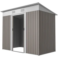 Outsunny 7' x 3.6' Outdoor Storage Shed, Metal Garden Tool Storage House Organizer with Lockable Sliding Doors and Vents for Backyard Patio Lawn, Light Grey(m-2)