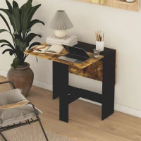 HOMCOM Drop Leaf Dining Table Wood Folding Table Multi-Use Side Table Dining Desk Space Saving Table, Rustic Brown and Black(m-6)