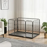 PawHut 4 Panels Dog Playpen, Heavy Duty Dog Fence, 28" H Portable Pet Playpen with Door Double Locking Latches, Tray, Grey(m-8)