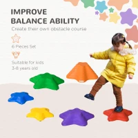 Outsunny 6PCs Larger Size Balance Stepping Stones for Kids with Non-slip Bottom, Stackable Obstacle Course Outdoor Indoor,  Play River Rocks with Starfish Style(m-7)