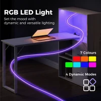 HOMCOM 54" Computer Desk with Drawers, Home Office Desk with Storage, Power Outlets and LED Lights, White(m-4)