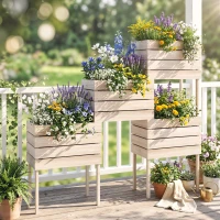 Outsunny 4PCS Wooden Raised Beds for Garden, DIY Shape Elevated Planter Box Kit with Bed Liner for Flowers Vegetables, Outdoor Indoor Planting Box Container(m-1)