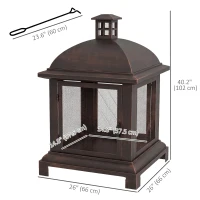 Outsunny Wood-Burning Fire Pit, Chimney Style Firepit with Poker, 26" x 26", Black(m-3)