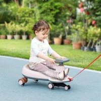 Qaba Kids Wiggle Car w/ Parent Traction Rope, Music, Light, Pink(m-1)