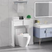 HOMCOM Modern Over The Toilet Storage, Bathroom Cabinets Over Toilet with 2 Sliding Doors, 3 Adjustable Shelves, White(m-1)