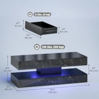 HOMCOM Coffee Table with Adjustable LED Lights, Center Table with 2 Drawers, Open Shelf, Remote, High Gloss Marble-Effect Black(m-3)