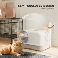 PawHut Cat Litter Box Easy Clean Drawer Odor Control Hooded Cat Litter Tray with Scoop White and Grey(m-7)