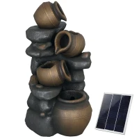 Outsunny 28.3" Solar Water Fountain, 4-Tier Resin Cascading Jars and Stacked Stones Outdoor Waterfall Fountain with LED Lights(m-9)