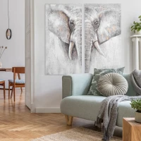 HOMCOM 2 Panel Elephant Art Hand-Painted Canvas Animal Wall Art Painting with Heavy Texture, for Living Room Bedroom Decor Grey, 47.25" x 47.25"(m-1)