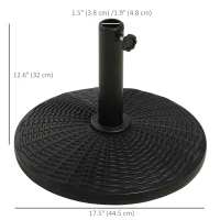 Outsunny 25 lbs Market Umbrella Base Holder 17.5" Round Parasol Stand with Rattan Design for Patio, Outdoor, Backyard, Black(m-3)