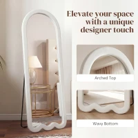 HOMCOM 64" x 24" Full Length Mirror, Floor Mirror Hanging or Wall Mount, with Arched Wavy Bottom Velvet Frame for Bedroom(m-5)