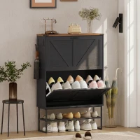 HOMCOM Narrow Shoe Storage Cabinet with 2 Flip Drawers, Slim Shoe Cabinet for 15-20 Pairs, Black Wood Grain(m-1)