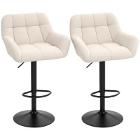 HOMCOM Swivel Barstools Set of 2 Adjustable Bar Stools with Footrest Armrests and PU Leather Back for Dining Room Cream White(m-9)