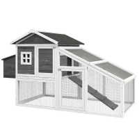 PawHut 69" Wooden Chicken Coop with Run, Nesting Box, Tray, Grey(m-2)