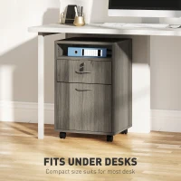 HOMCOM 24" Filing Cabinet with Open Compartment, Lockable Drawer and Wheels, Home Office Storage Cabinet, Distressed Grey(m-5)