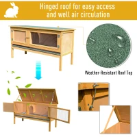 PawHut Wooden Rabbit Hutch Bunny Cage with Openable Waterproof Roof, No Leak Tray Sturdy Fir Wood Build for Indoor/Outdoor(m-11)