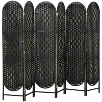 HOMCOM Bohemian Privacy Screen, Folding Room Divider with 6 Panels and Arched Top for Bedroom Living Room Office, Black(m-2)