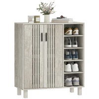 HOMCOM Shoe Storage with Double Doors and Open Shelves 17 Pair Shoe Storage Organizer for Entryway Hallway Light Grey(m-9)