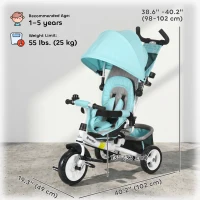Qaba 6 in 1 Tricycle for Toddler 1-5 Years with Parent-Push Handle, Green(m-3)