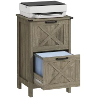 HOMCOM Vertical Filing Cabinet with 2 Drawers, Rustic Farmhouse Office Storage Cabinet for A4, Letter Size, Grey Wash(m-9)