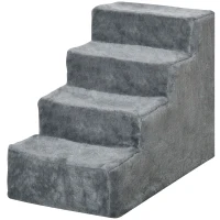PawHut 4-Step Dog Ramp for Sofa, Bed, and Couch, with Removable Cover, Light Grey(m-11)