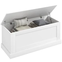 HOMCOM 39.4 Inches Storage Chest, Storage Trunk with Safety Hinge, Wooden Box for Living Room, White Wood Grain(m-9)
