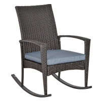 Outsunny Outdoor PE Rattan Rocking Chair, Garden Glider Rocking Chair, Wicker Patio Chair Set with Armrest and Cushion, Grey(m-9)