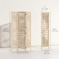 HOMCOM 3 Panel Room Divider, Detachable Folding Privacy Screens with Palm Leaf Design for Home Office, Natural Wood Finish(m-3)