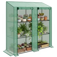 Outsunny Portable Mini Greenhouse Green House with 3 Tier Shelves, Reinforced PE Cover, Roll-up Doors, 56.3" x 18.1" x 59.4"(m-9)