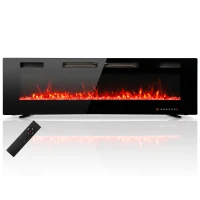 HOMCOM 60" Electric Fireplace, Ultra-Thin Recessed, Wall Mounted and Freestanding Fireplace w/ Flame Effect, 750W/1500W, Black(m-13)