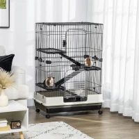 PawHut 45"H Guinea Pig Cage, 4-Level Rabbit Cage for Ferret, Chinchilla, Hedghog, Bunny, Small Animal Habitat with Wheels, Slide-out Tray, Ramp, Black(m-1)