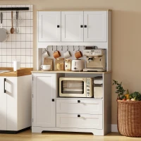 HOMCOM Kitchen Pantry Cabinet, 64" Tall Kitchen Hutch with 3 Cabinets, 2 Drawers, Adjustable Shelves, Microwave Stand, White(m-10)