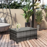 Outsunny Outdoor PE Rattan Wicker Table, Patio Garden Side Table w/Glass Top for Patio, Balcony, Mixed Grey(m-8)