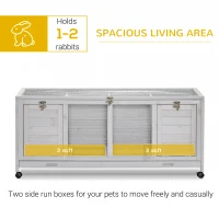 PawHut Wooden Rabbit Hutch with Wheels, Dividers for Indoor Use, Light Gray(m-4)