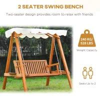 Outsunny 65" Patio Swing Chair with Canopy Outdoor Wooden Swing Bench Hammock for Garden, Poolside, Backyard(m-6)