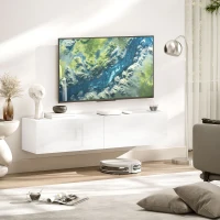 HOMCOM Floating TV Stand with Storage Cupboards for 45, 55, 65in TVs, Wall Mounted TV Console Entertainment Unit, White(m-1)