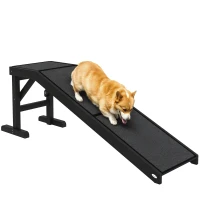 PawHut Pet Ramp Bed Steps for Dogs Cats Non-slip Carpet Top Platform Pine Wood 59"L x 16"W x 20"H Black(m-9)