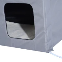 PawHut Double Heated Cat House Portable Indoor/Outdoor Kitty Shelter for Ferral Cat in Winter, Grey(m-9)