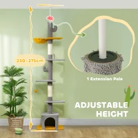 PawHut Floor to Ceiling Cat TreeTower with 90.5"-108" Adjustable Height, Scratching Posts, Hammock, Comdo, Toy Ball, Light Grey(m-4)
