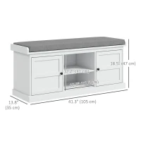 HOMCOM Shoe Storage Bench with Cushioned Seat, Entryway Bench Seat with 2 Cabinets and Adjustable Shelf for Hallway, White(m-3)