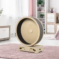 PawHut Round Hamster-Wheel Style Cat Exercise Wheel with Carpet Runway, Wooden Sisal-Covered with Unique Design Grey(m-2)