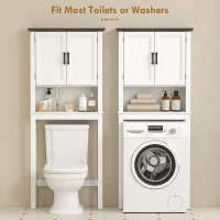 HOMCOM Over The Toilet Storage, Bathroom Cabinet Over Toilet with Open Shelf and Adjustable Bottom Bar, White(m-6)