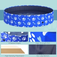 PawHut Foldable Pet Swimming Pool, Portable Dog Bathing Tub, 12" x 55" Plastic Large Dog Pool for Outdoor Dogs and Cats, Blue(m-6)