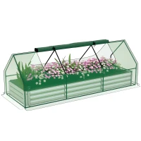 Outsunny 8.6 x 3 x 1ft Raised Garden Bed with Mini Greenhouse, Galvanized Raised Garden Bed with Cover for Herbs and Vegetables, Small Greenhouse for Patio Garden Balcony, Green(m-9)