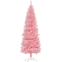 HOMCOM 7ft Tall Pencil Artificial Christmas Tree with 687 Branch Tips with Steel Base, Pink(m-9)