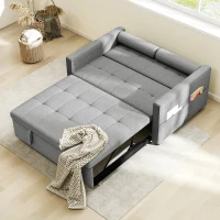 HOMCOM Pull Out Sofa Bed, Sleeper Sofa Couch with USB Ports, Small Linen Loveseat Futon Couch for Living Room, Grey(m-8)