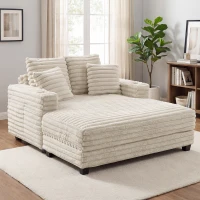 HOMCOM 60" Chaise Lounge Chair, Oversized Upholstered Sofa Bed with Cup Holders & Pillows, Sleeper Couch for Living Room, Beige(m-9)